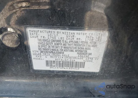 2018 Nissan Versa 1.6 S+ from USA, damaged, VIN 3N1CN7AP6JL834512